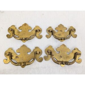 4 VTG Brass Batwing Drop Bail Drawer Pull 3" Centers  4.5" Long Vintage Patina